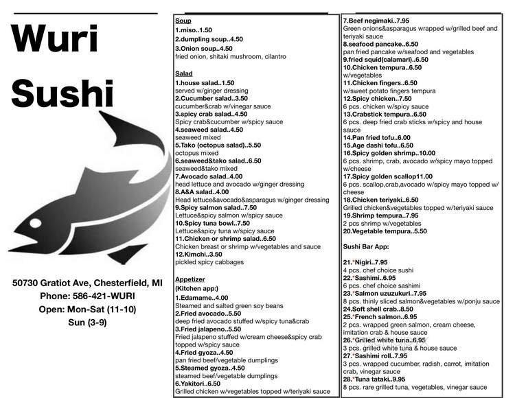 Wuri Sushi - New Baltimore, MI menu_pic