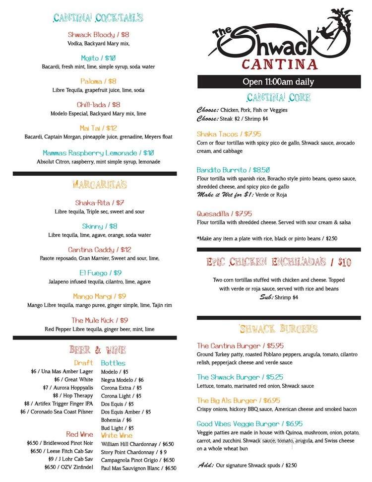 The Shwack Cantina - San Clemente, CA menu_pic