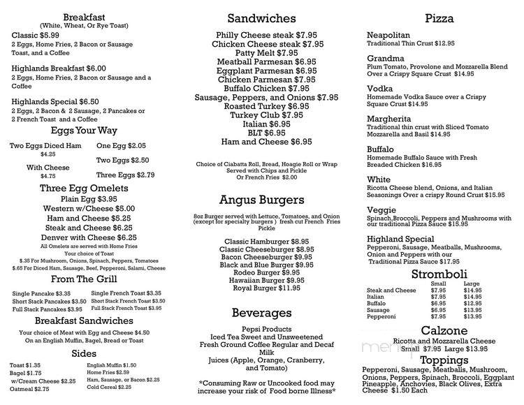 The Grill At The Highlands - Archbald, PA menu_pic