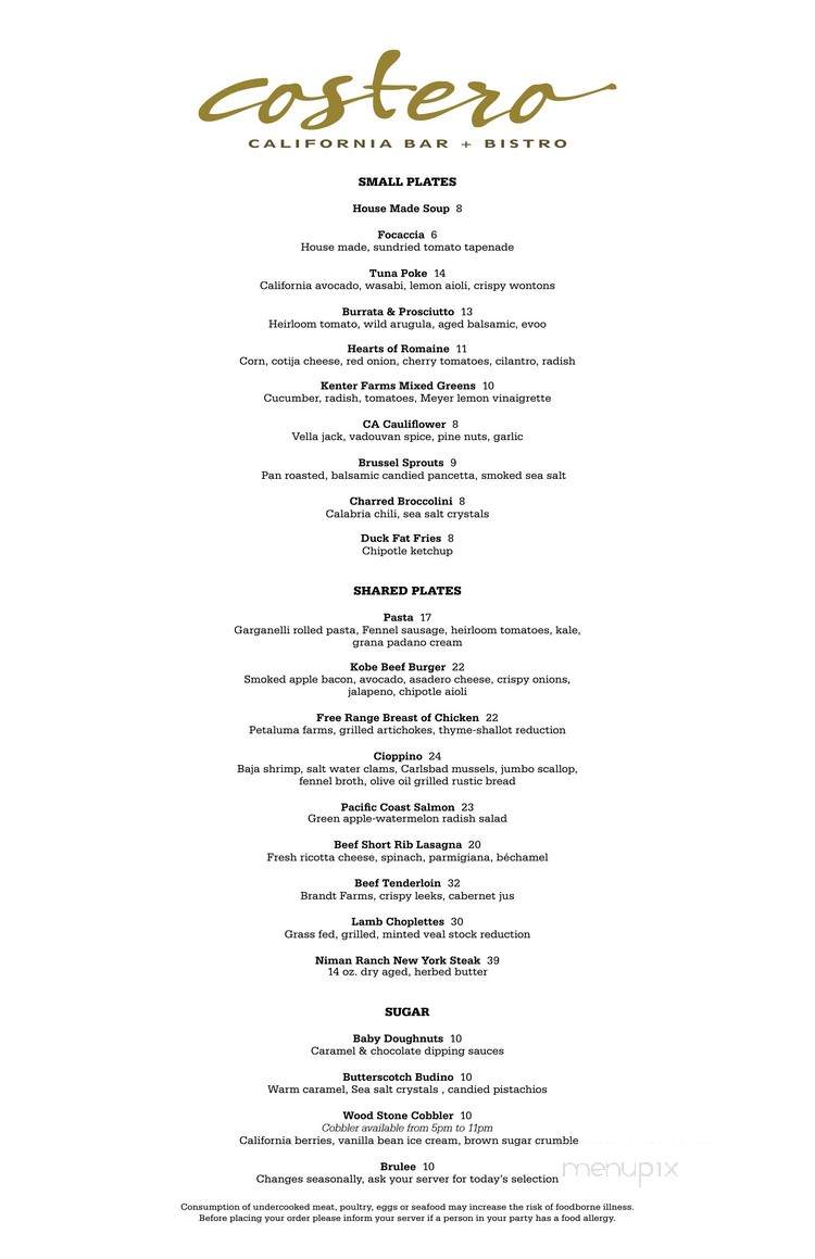 Costero California Bar + Bistro - Los Angeles, CA menu_pic