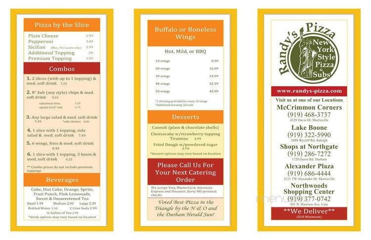 Randy's Pizza - Cary, NC menu_pic
