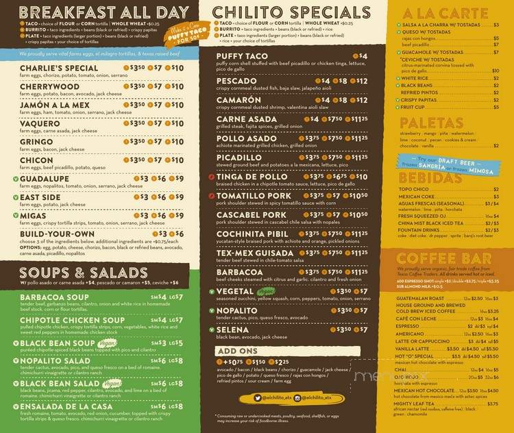 El Chilito - Austin, TX menu_pic