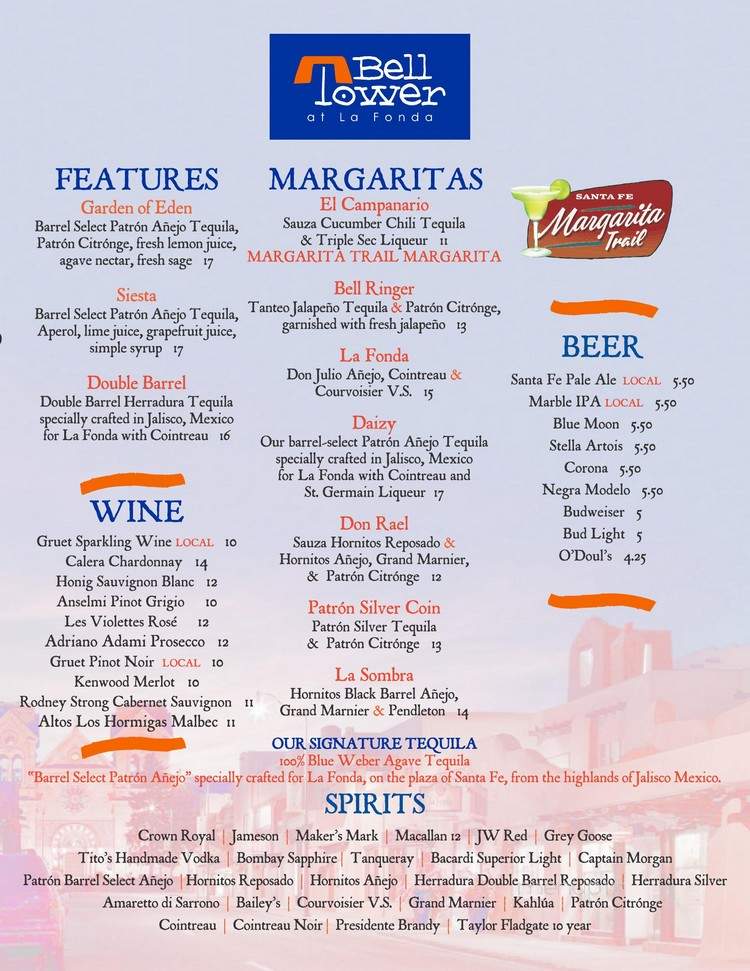 Bell Tower Bar - Santa Fe, NM menu_pic