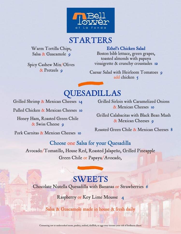 Bell Tower Bar - Santa Fe, NM menu_pic