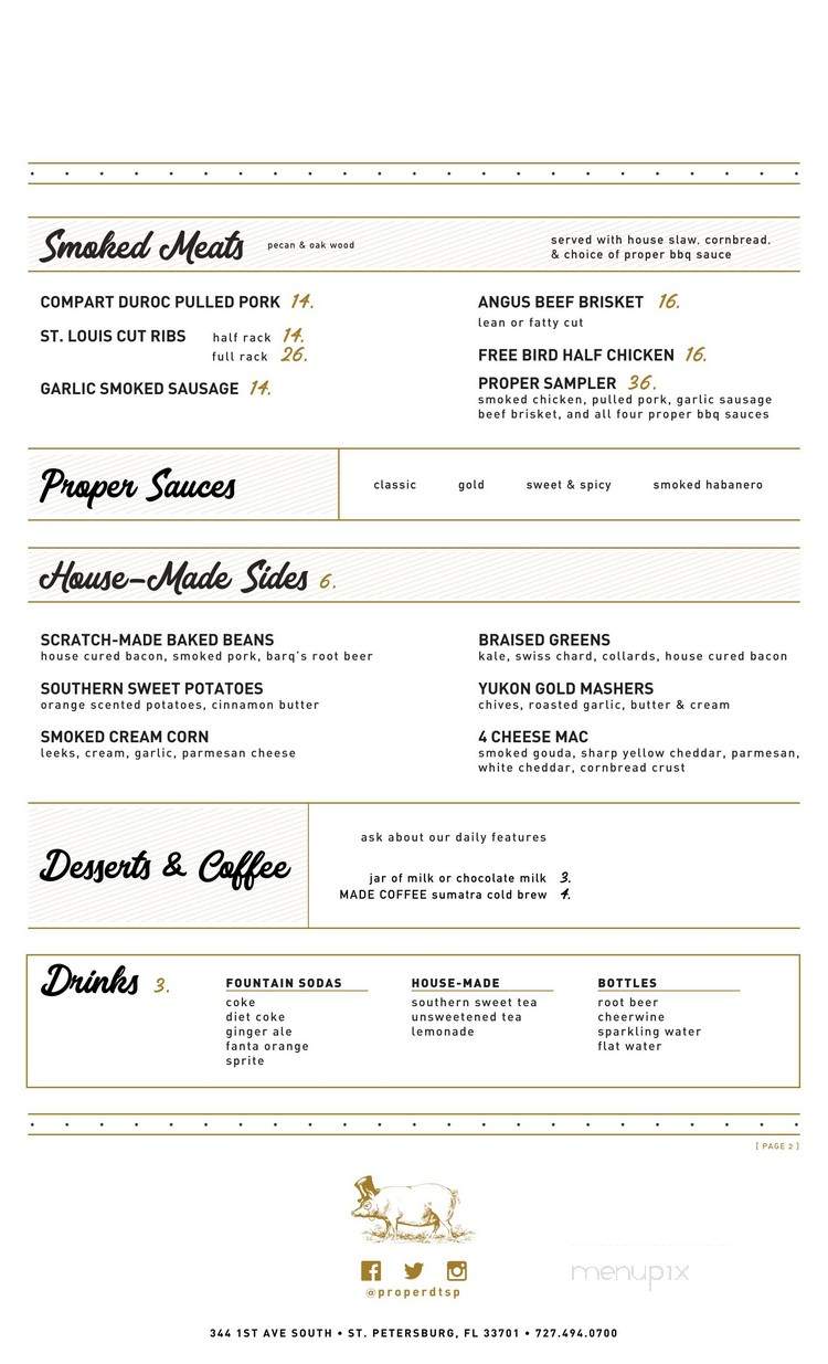 Proper Kitchen & Cocktails - Saint Petersburg, FL menu_pic