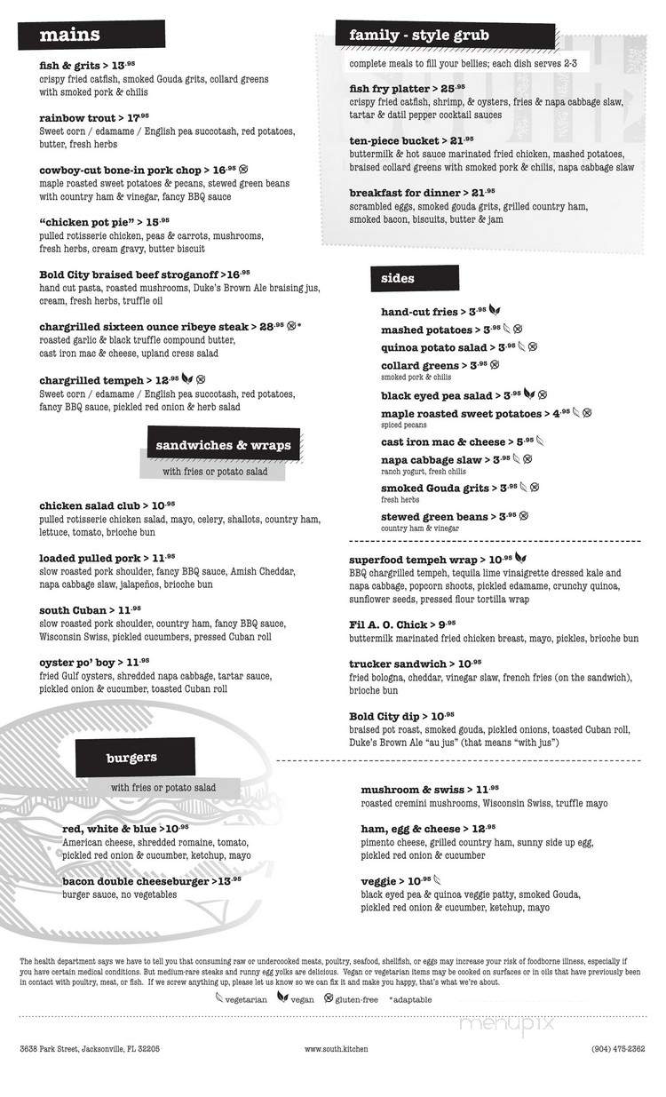 South Kitchen & Spirits - Jacksonville, FL menu_pic