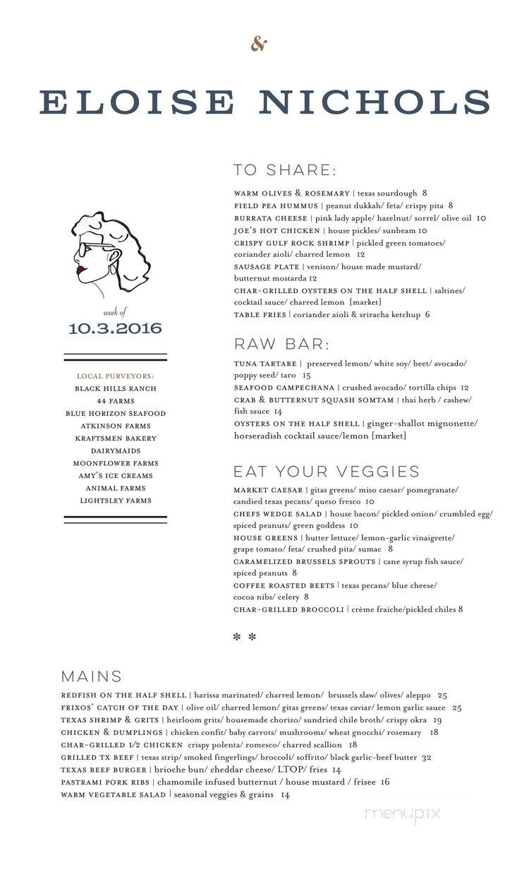 Eloise Nichols Grill & Liquors - Houston, TX menu_pic