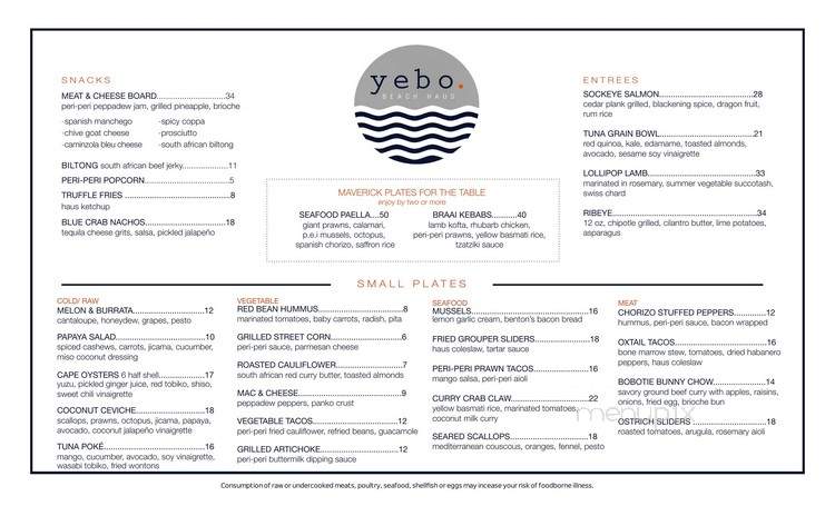 Yebo Beach Haus - Atlanta, GA menu_pic
