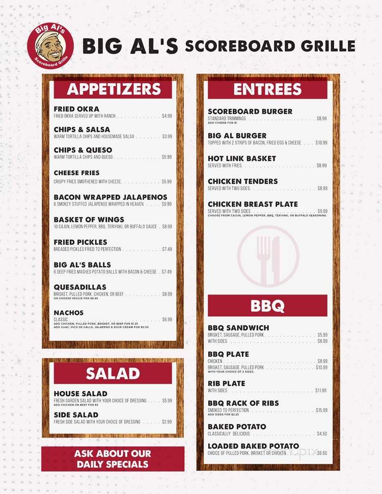 Big Al's Scoreboard Grill - Seagoville, TX menu_pic
