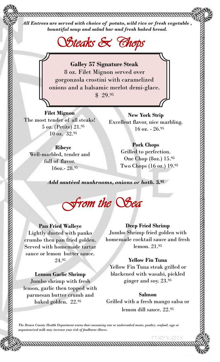 Galley 57 Supper Club - Green Bay, WI menu_pic