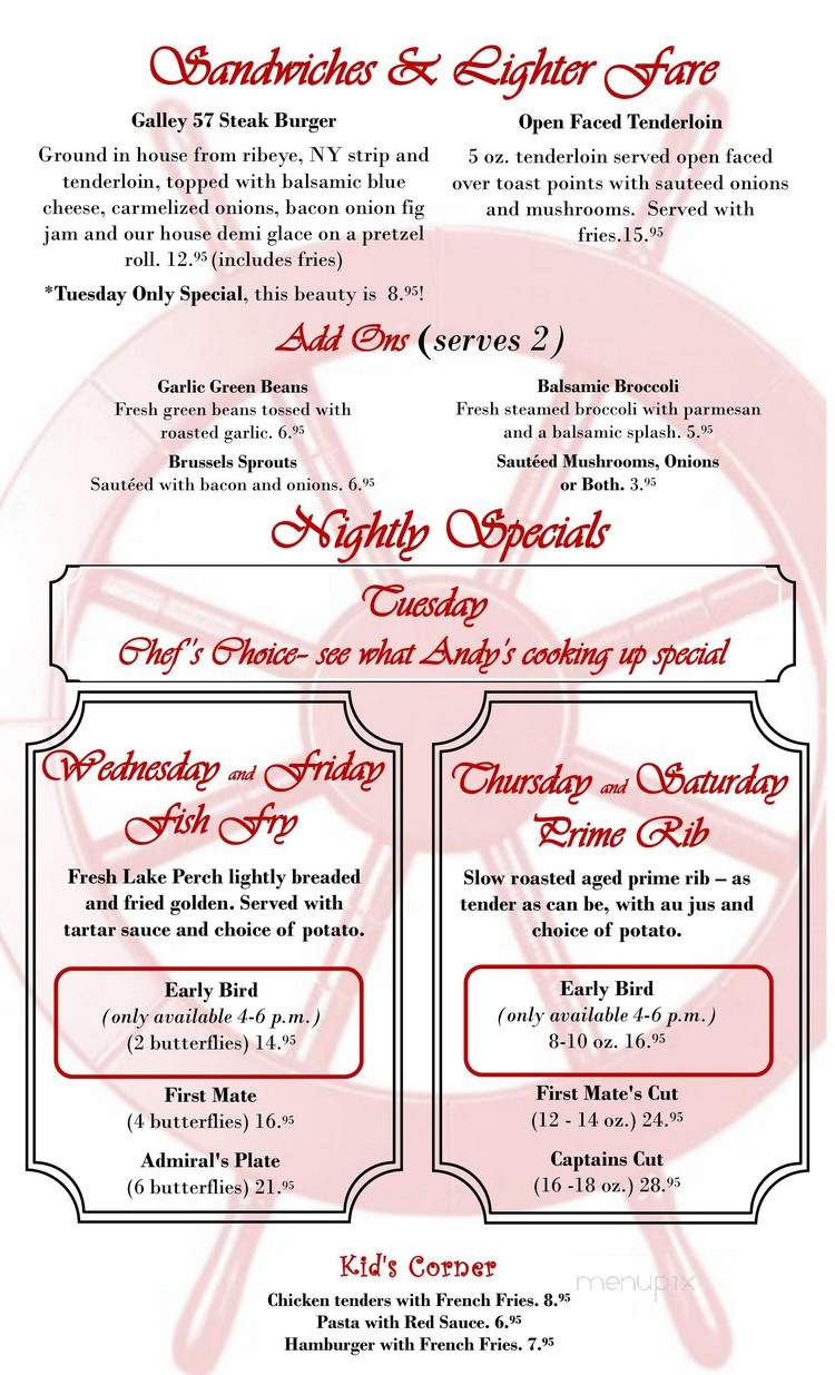 Galley 57 Supper Club - Green Bay, WI menu_pic