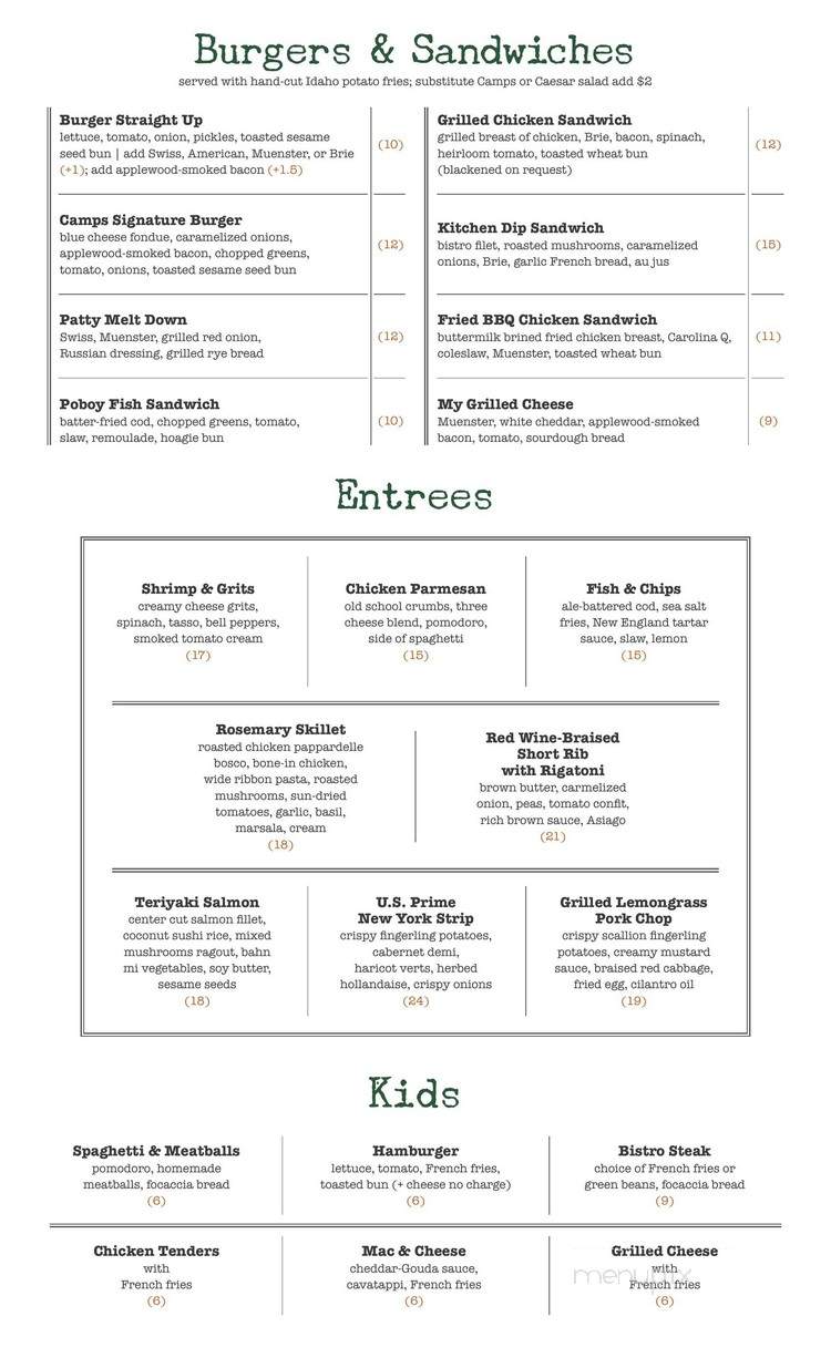 Camps Kitchen and Bar - Marietta, GA menu_pic