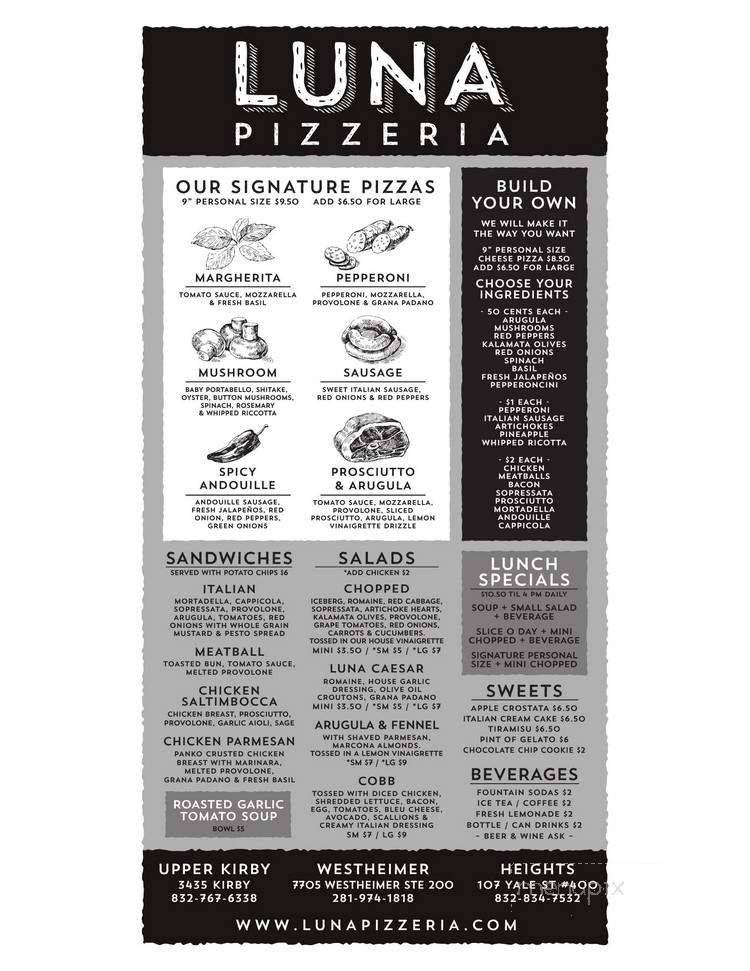 Luna Pizzeria - Houston, TX menu_pic