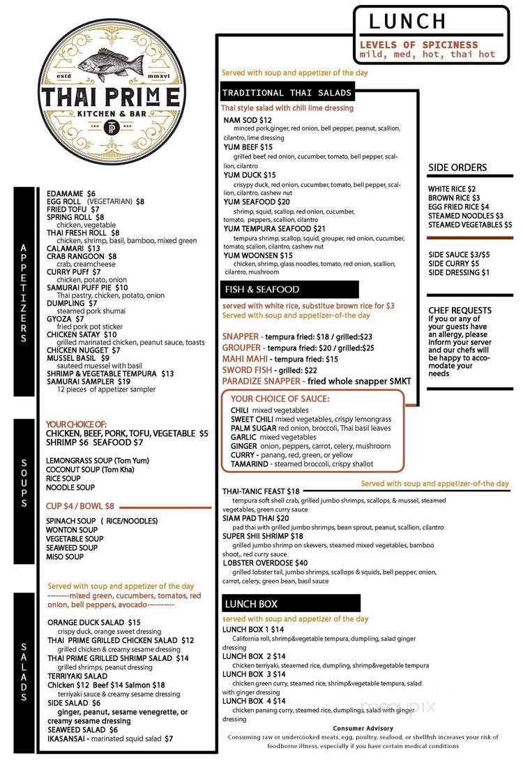 Thai Prime Kitchen & Bar - Tampa, FL menu_pic