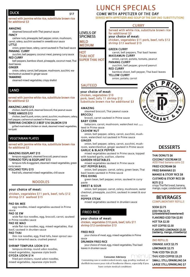 Thai Prime Kitchen & Bar - Tampa, FL menu_pic