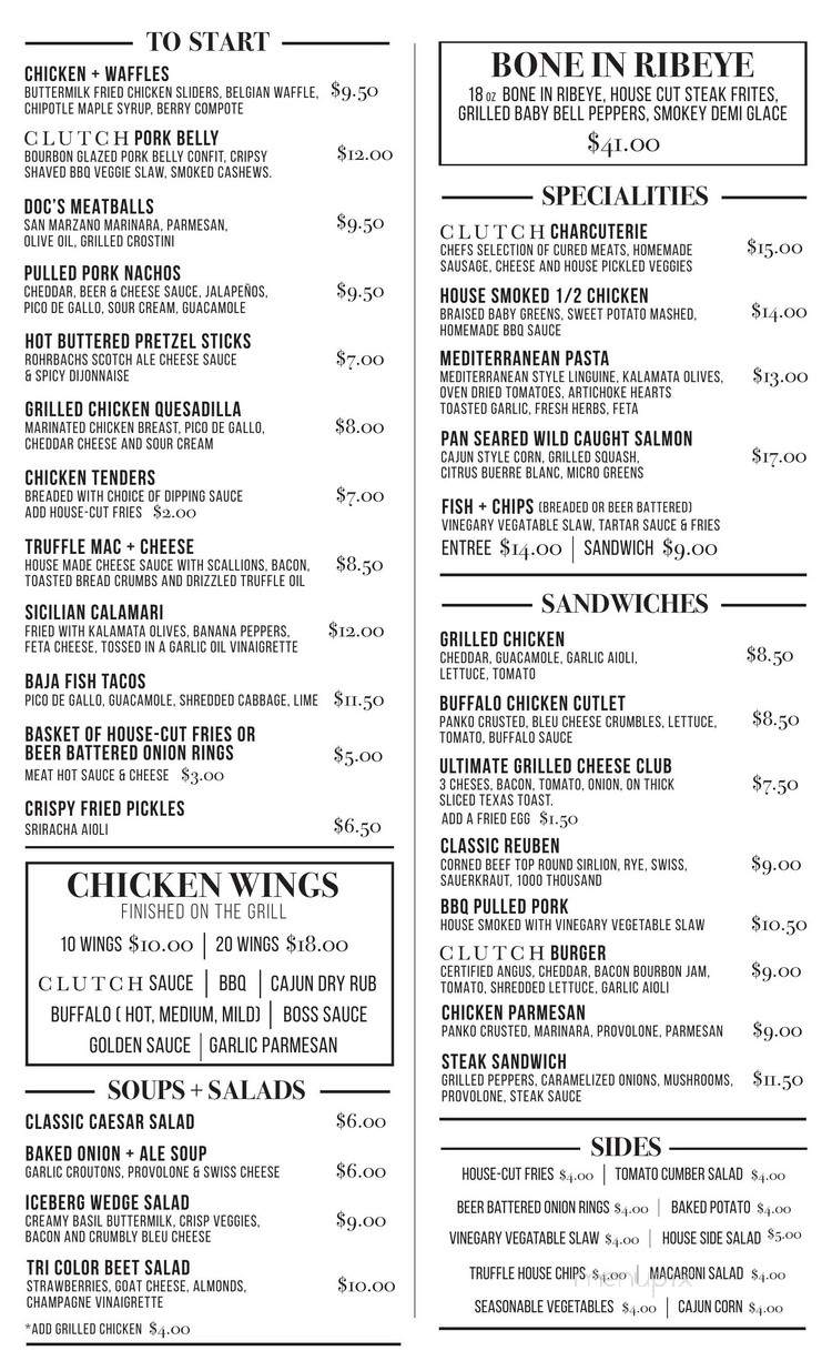 Clutch Kitchen & Sports Bar - Rochester, NY menu_pic