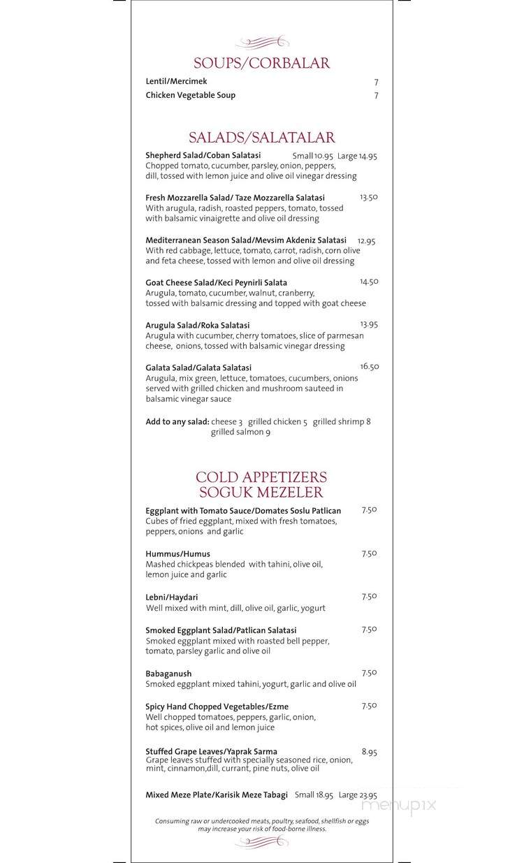 Galata Mediterranean Cuisine - New York, NY menu_pic