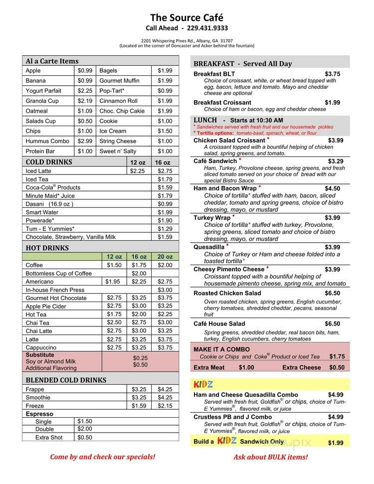 The Source Cafe - Albany, GA menu_pic