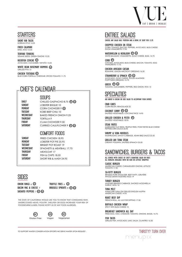 Vue - Carlsbad, CA menu_pic