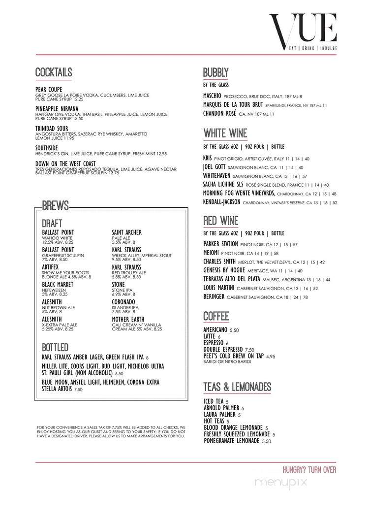 Vue - Carlsbad, CA menu_pic