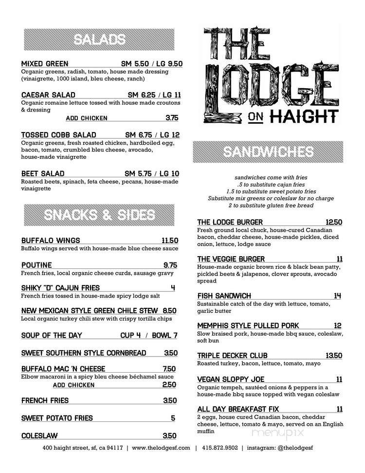 The Lodge on Haight - San Francisco, CA menu_pic