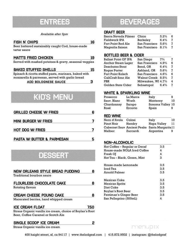 The Lodge on Haight - San Francisco, CA menu_pic