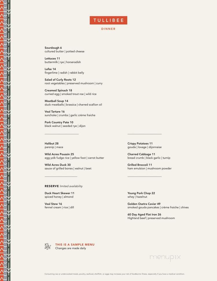 Tullibee - Minneapolis, MN menu_pic