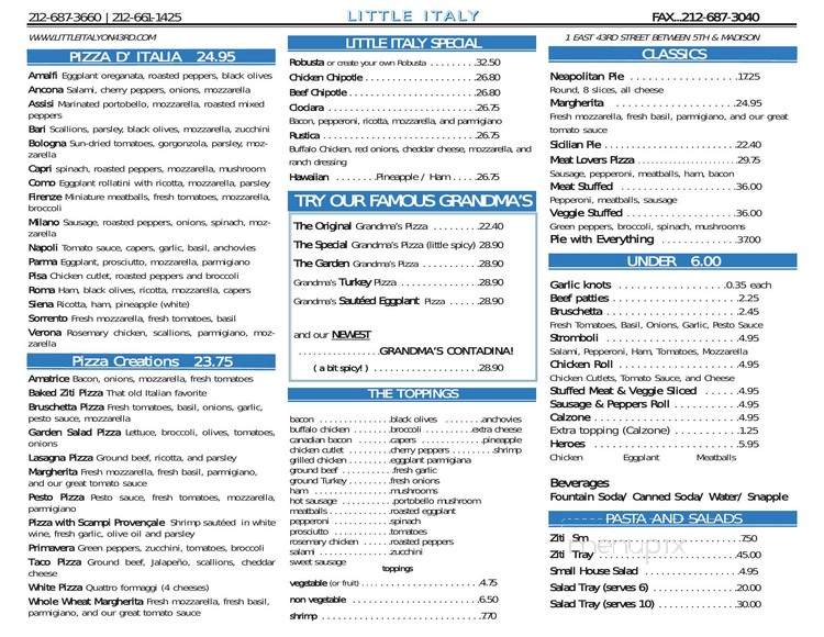 Little Italy Pizza - New York, NY menu_pic