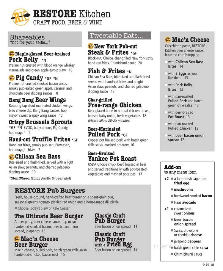 Restore Kitchen - Redlands, CA menu_pic