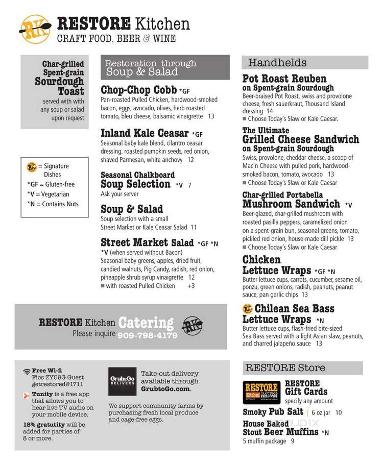 Restore Kitchen - Redlands, CA menu_pic