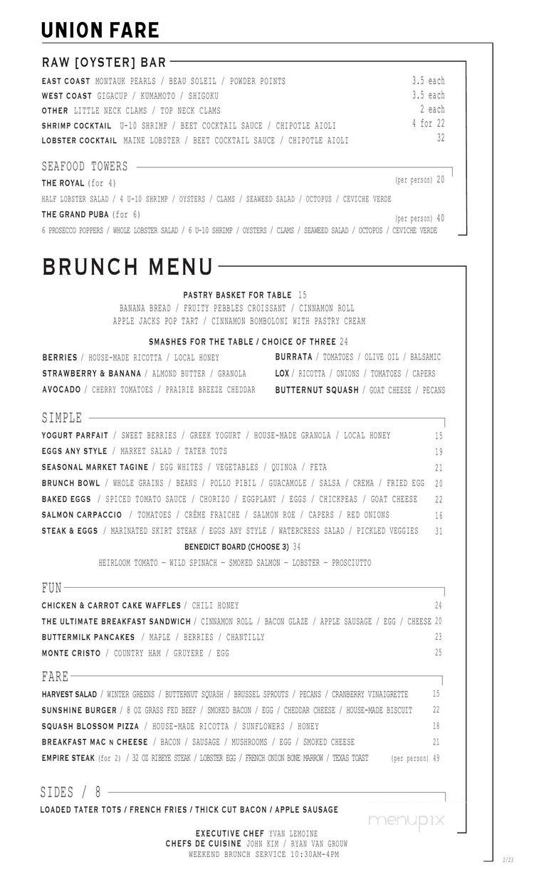 Union Fare Restaurant - New York, NY menu_pic