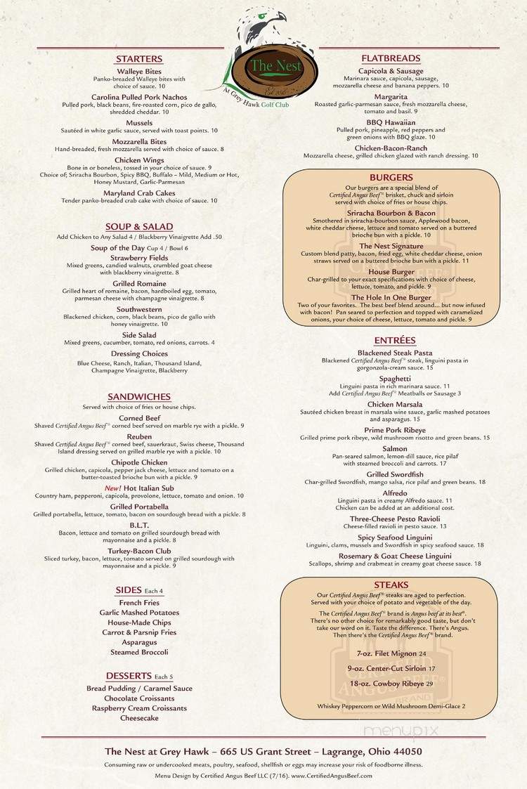The Nest - LaGrange, OH menu_pic