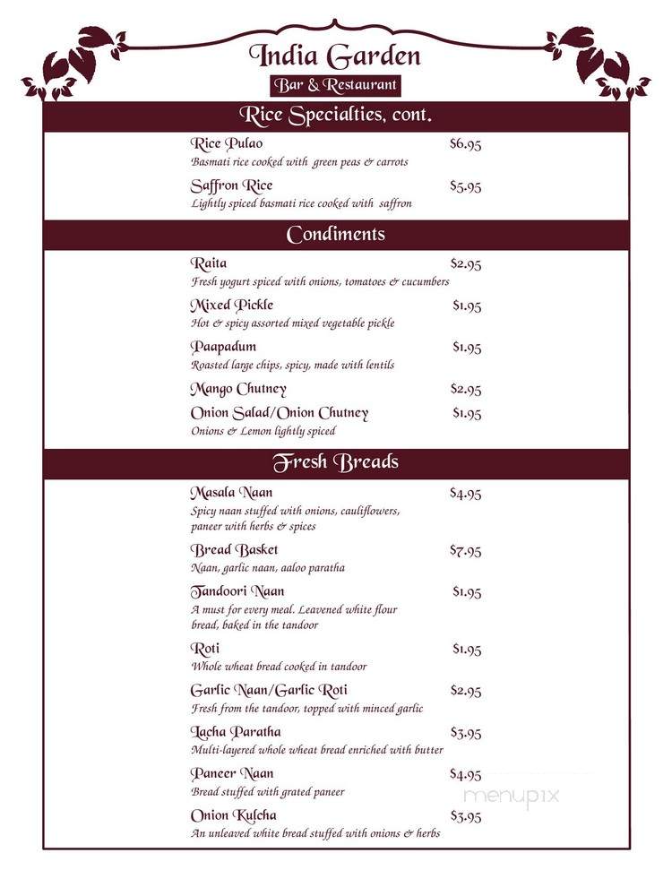 India Garden Oberlin - Oberlin, OH menu_pic