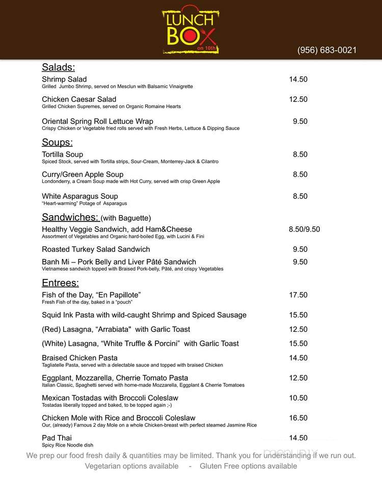 LunchBox on 10th - McAllen, TX menu_pic