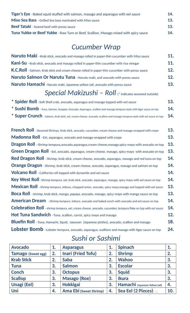 Bluefin Express - Boca Raton, FL menu_pic