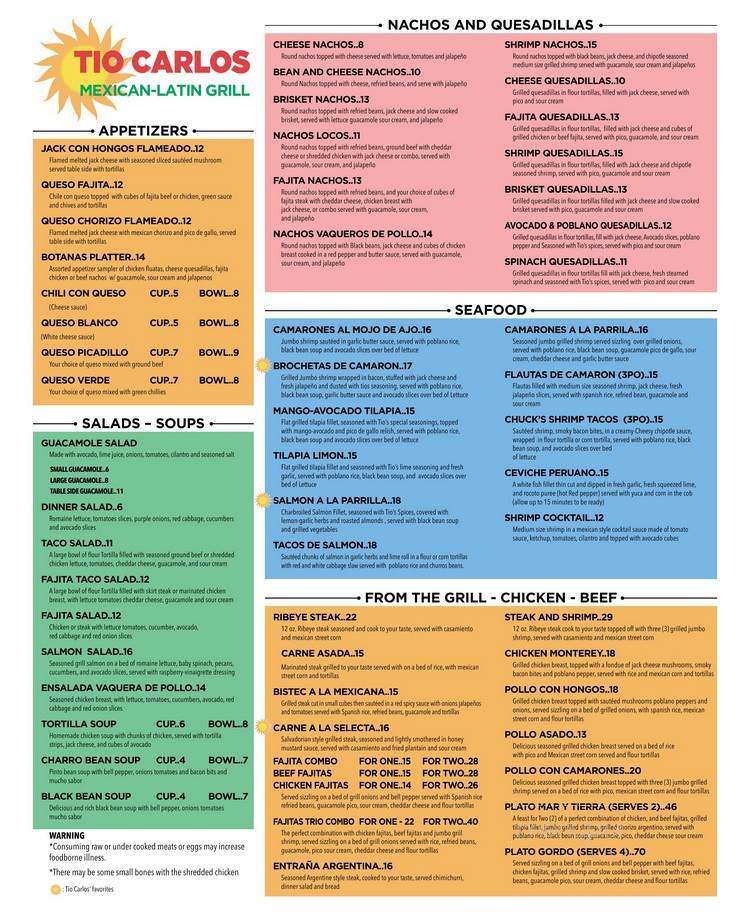 Tio Carlos Mexican-Latin Grill - Colleyville, TX menu_pic