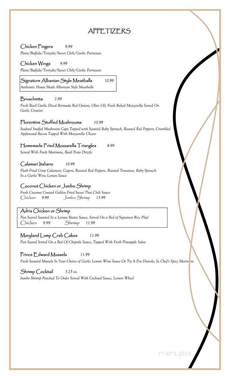 Adria Restaurant & Banquet Facility - East Bridgewater, MA menu_pic