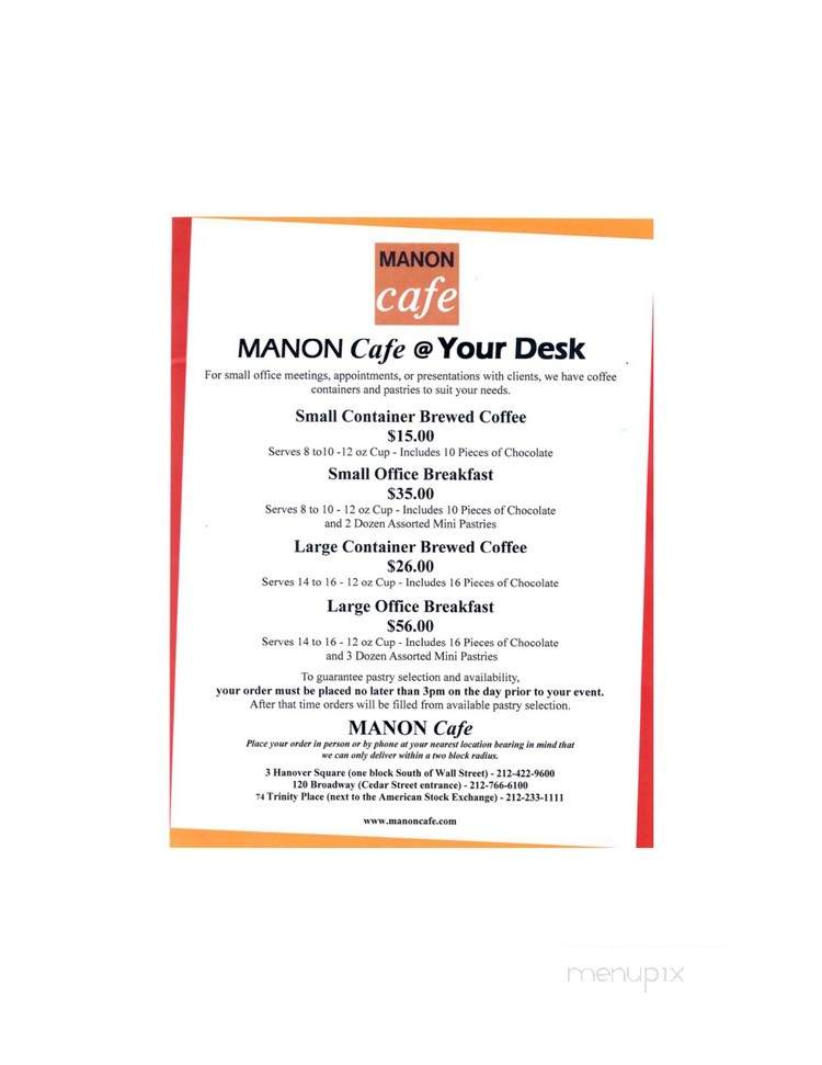 Manon Cafe - New York, NY menu_pic