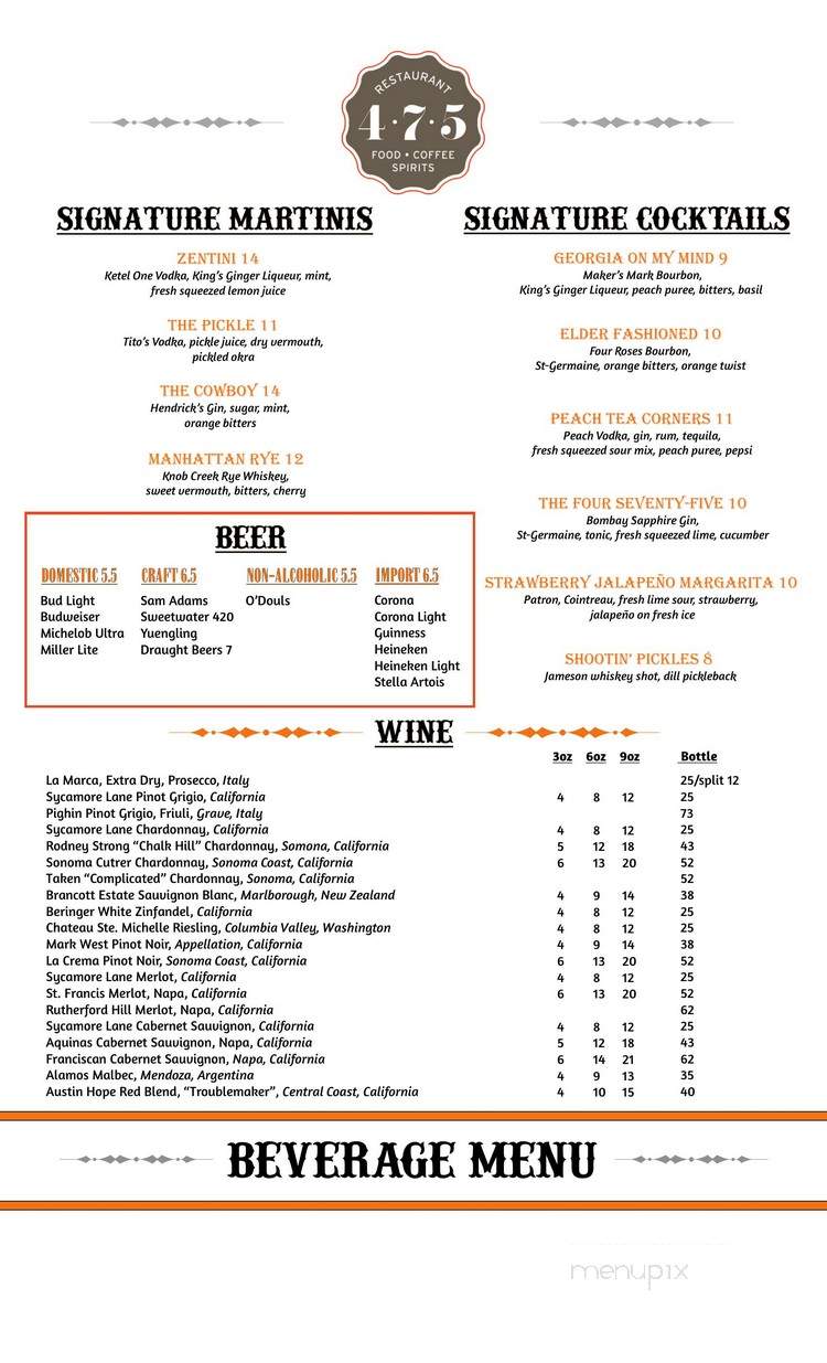 475 Restaurant - Peachtree Corners, GA menu_pic