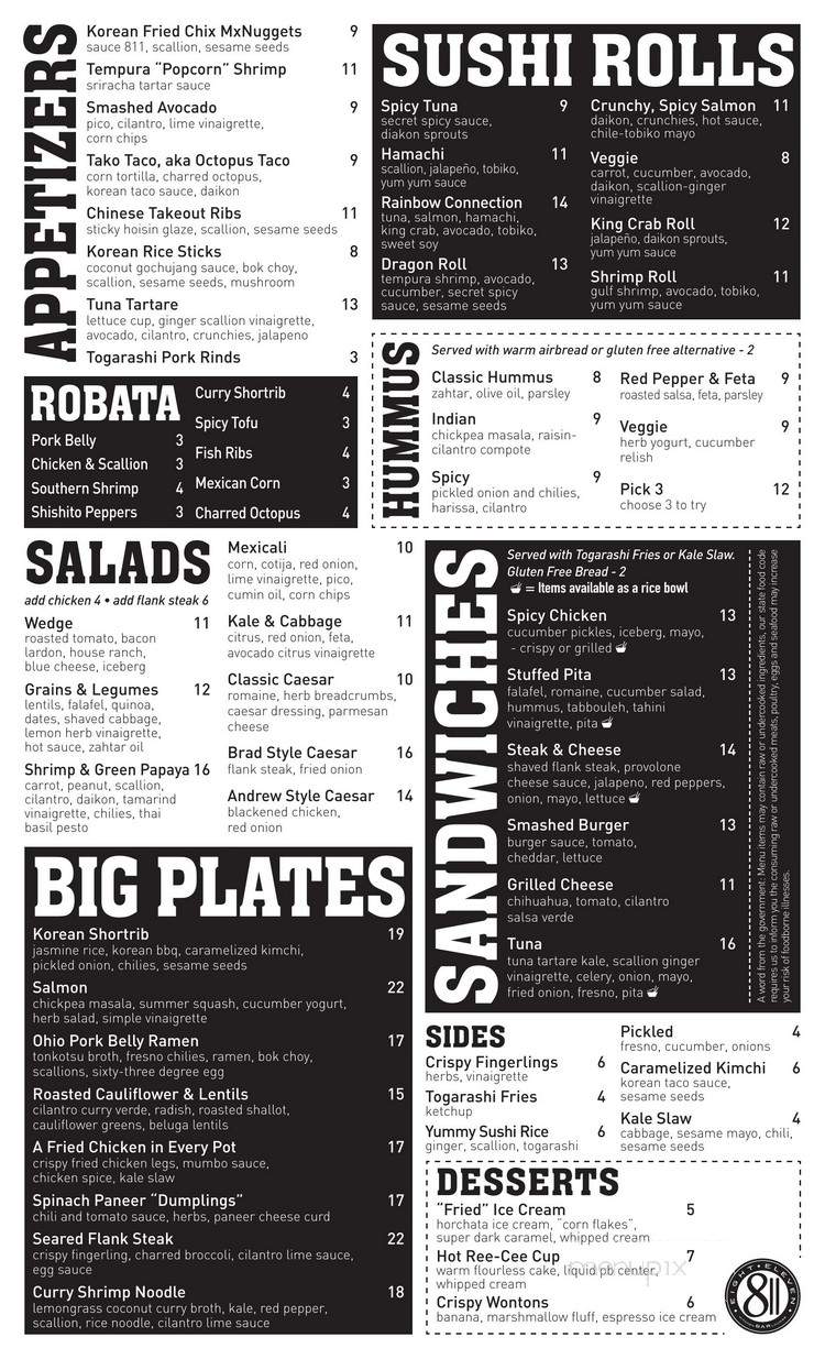 811 Kitchen Bar Lounge - Cleveland, OH menu_pic
