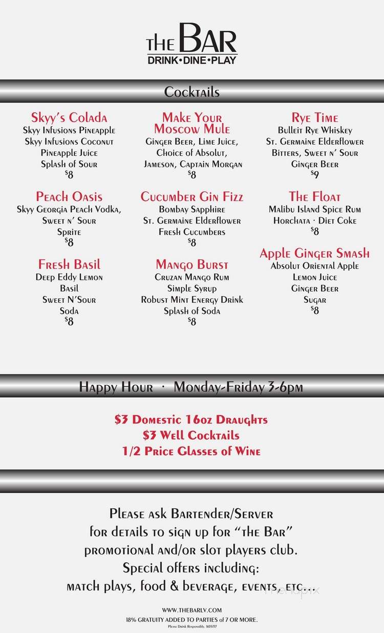 The Bar @Trails Village - Las Vegas, NV menu_pic