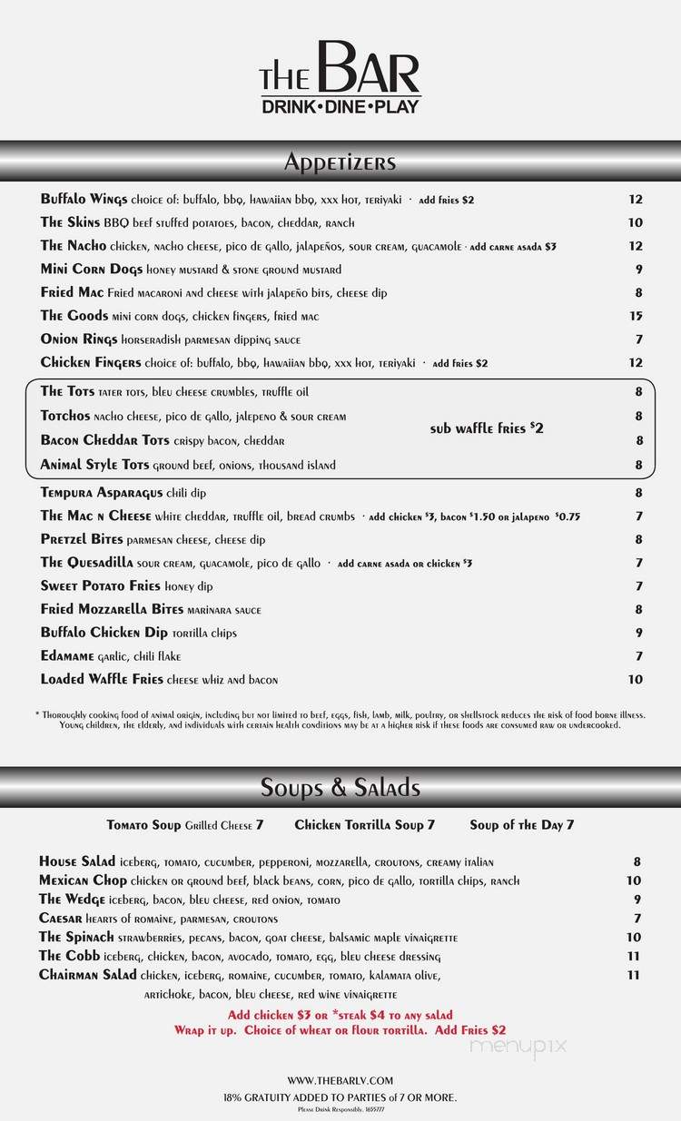 The Bar @Trails Village - Las Vegas, NV menu_pic