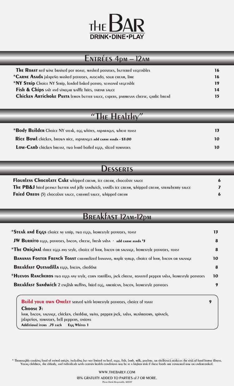 The Bar @Trails Village - Las Vegas, NV menu_pic