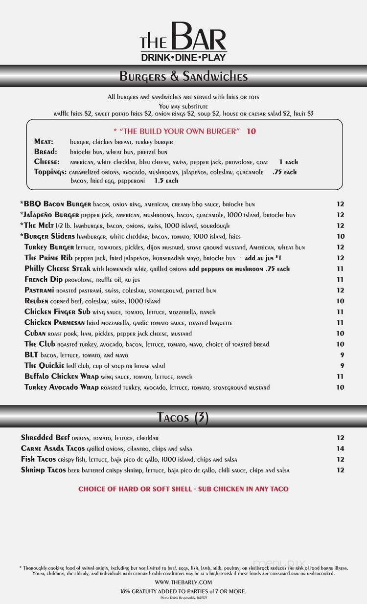 The Bar @Trails Village - Las Vegas, NV menu_pic