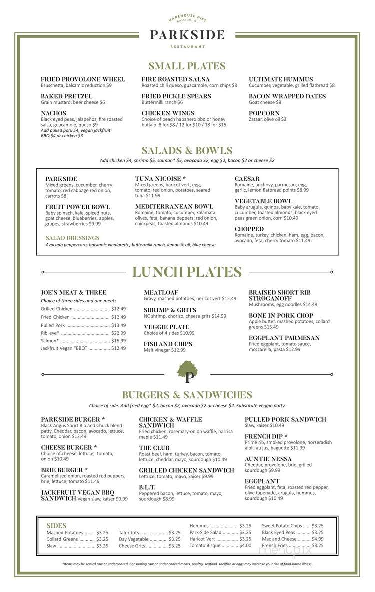 Parkside - Raleigh, NC menu_pic