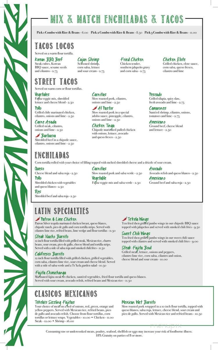 Tekela - Sylvania, OH menu_pic