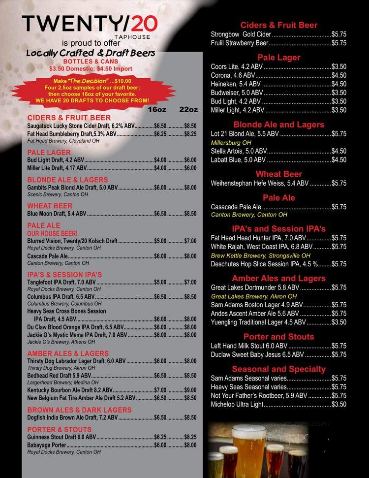 Twenty/20 Taphouse - Canton, OH menu_pic