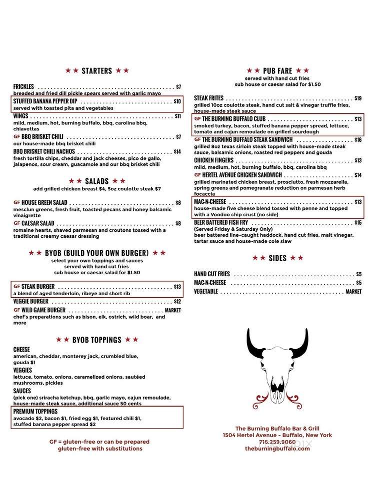The Burning Buffalo Bar & Grill - Buffalo, NY menu_pic