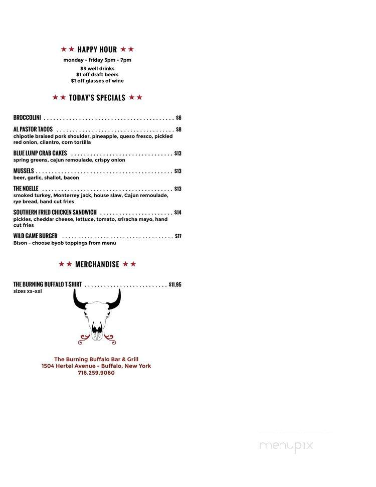 The Burning Buffalo Bar & Grill - Buffalo, NY menu_pic