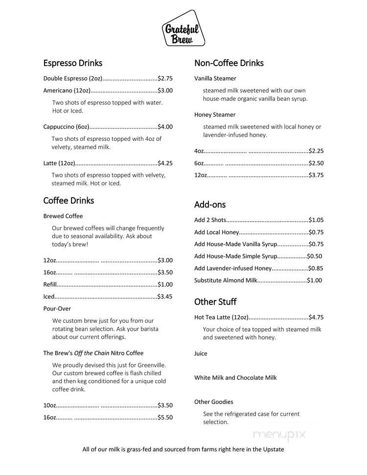 Grateful Brew - Greenville, SC menu_pic